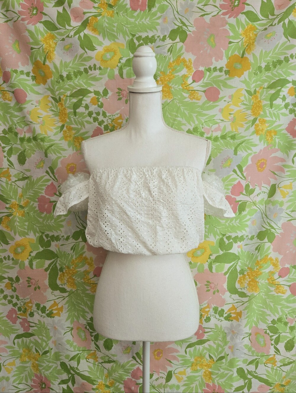 White Eyelet Off The Shoulder Cropped Blouse